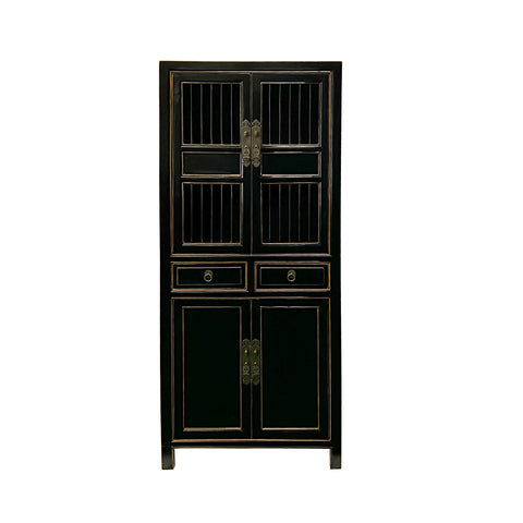 black lacquer bookcase - shutter doors cabinet - oriental storage cabinet