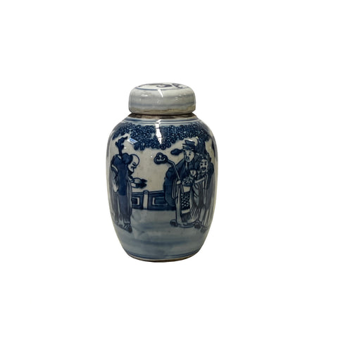 blue white porcelain jar - chinese porcelain urn - 3 gods graphic jar