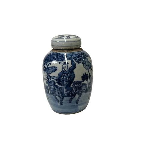 chinese blue white jar - ginger jar - oriental kid Kirin jar