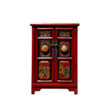 brick red graphic end table - tall oriental carving nightstand - chinese brick red side table