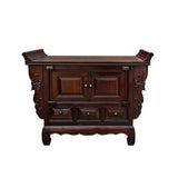brown wood altar table - low kang coffee table - chinese brown altar chest