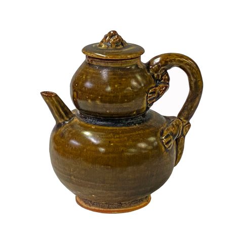 ceramic olive brown art jar - oriental accent pottery vase jar