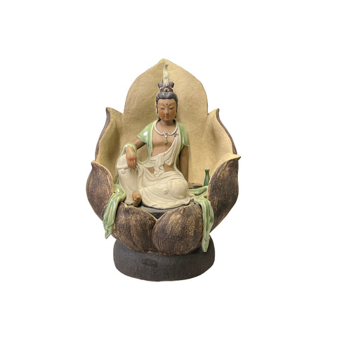 chinese kwan yin -  ceramic lotus bodhisattva statue - asian ceramic Buddha statue