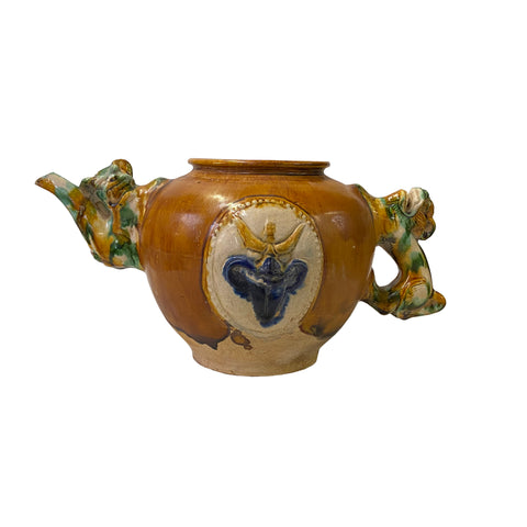 Tri-Color San Cai Glaze Ceramic Foo Dogs Vase