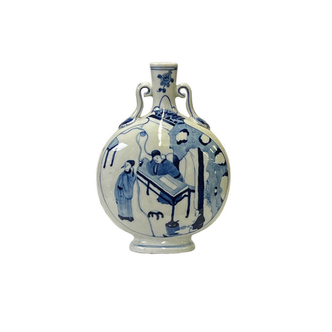 chinese blue white porcelain vase - asian round flat porcelain small vase