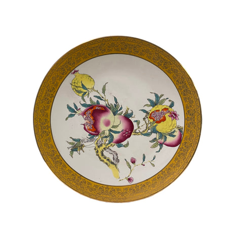 Pink Yellow Pomegranate Graphic Porcelain Display Charger Plate
