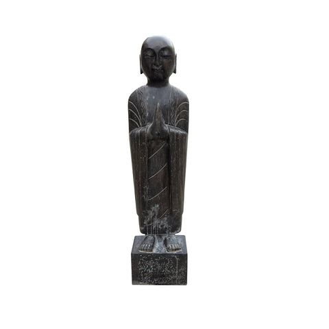 Black Gray stone Lohon monk statue - asian zen garden buddha statue