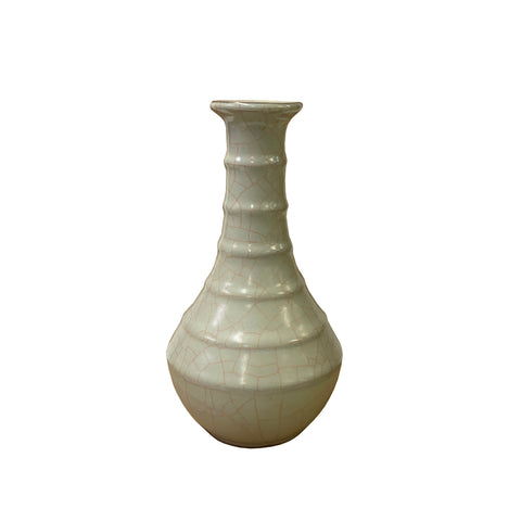 Guan Ware pottery vase - Asian chinese light celadon gray vase 