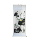 chinese color ink brush scroll painting - lotus flower leaves pond wall painting