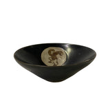 ceramic black tan art bowl - asian pottery clay bowl cup - oriental people graphic art bowl