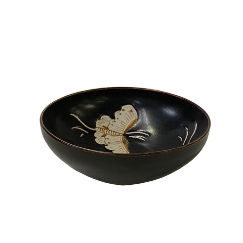 jian ware ceramic pottery bowl - oriental butterflies pattern art bowl - asian pottery bowl cup display