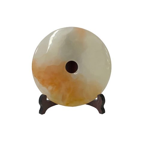 oriental white stone plaque decor - asian fengshui harmony round stone display