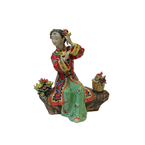chinese lady figure - oriental porcelain art figure - Qing style dressing lady figure