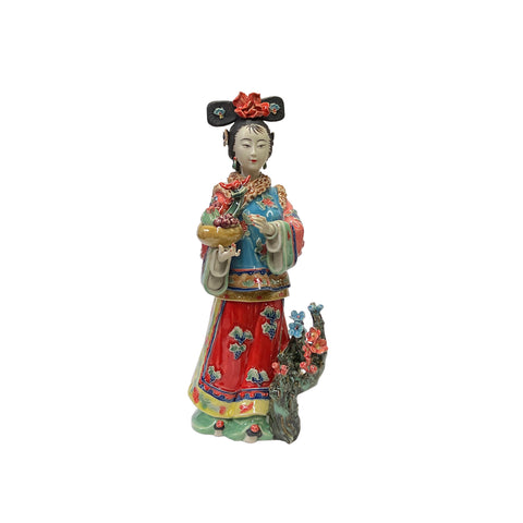 chinese porcelain qing dressing lady figure - asian fruits bowl lady figure - chinese porcelain lady figurine