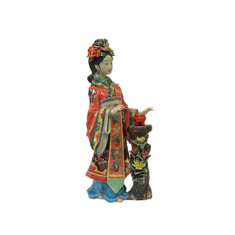 chinese qing dressing porcelain lady figure - asian court lady dressing porcelain figure