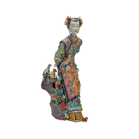Chinese qing dressing porcelain lady figure - oriental delicate porcelain lady figure