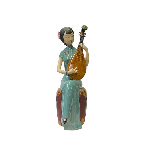 chinese porcelain lady figure - qipao pipa lady figure