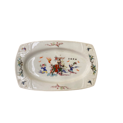 Chinese Off White Porcelain Kirin Kids Rectangular Display Plate ws3192S