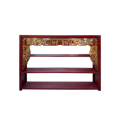 red golden carving display table stand - oriental red golden carving narrow bookcase 