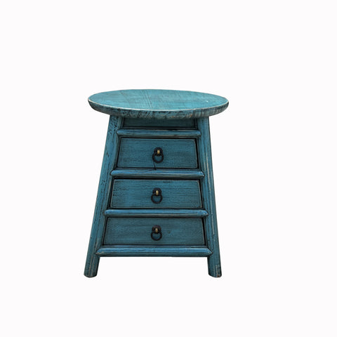 light blue  round stool - oriental barber stool - asian stool with drawers