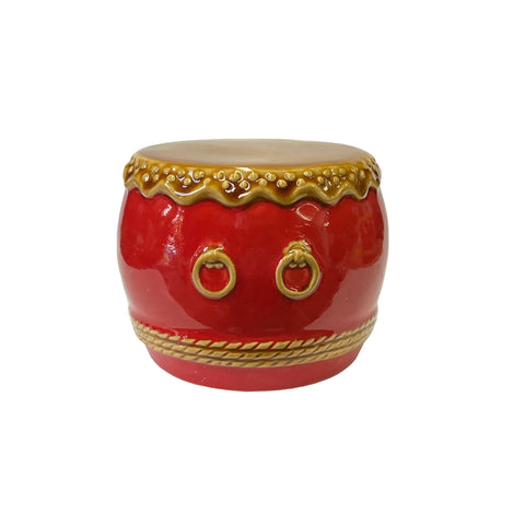 chinese ceramic red drum shape display art - ceramic drum figure display