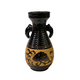 chinese song ware ceramic vase -asian flower black tan pottery vase