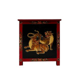 Tibetan Lions Graphic end table - asian black red graphic nightstand 