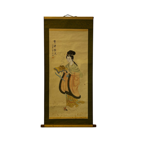 chinese tong lady scroll painting - asian chinese scroll painting art 