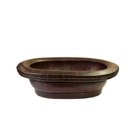 chinese brown wooden bucket - rustic oriental oval bucket