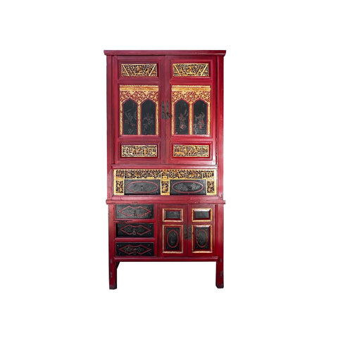 red golden vintage chinese cabinet - oriental wedding accent cabinet
