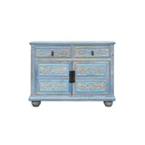 Oriental Floral Shabby Chic Rustic Light Blue High Credenza Cabinet cs1158S
