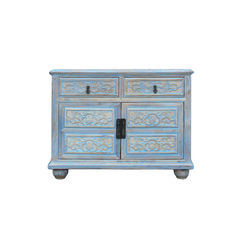 Oriental Floral Shabby Chic Rustic Light Blue High Credenza Cabinet cs1158S