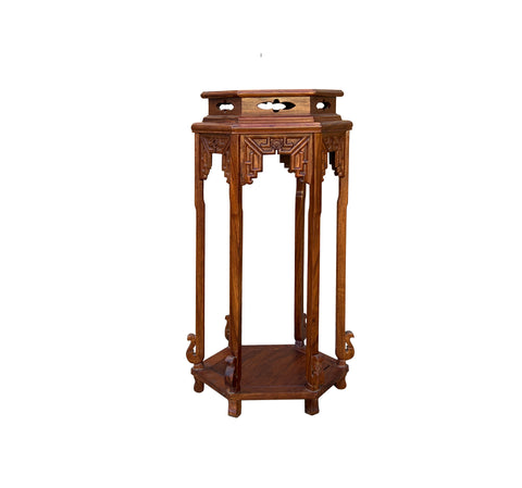 Chinese Huali Rosewood Hexagon Pedestal Plant Stand Table cs1221S