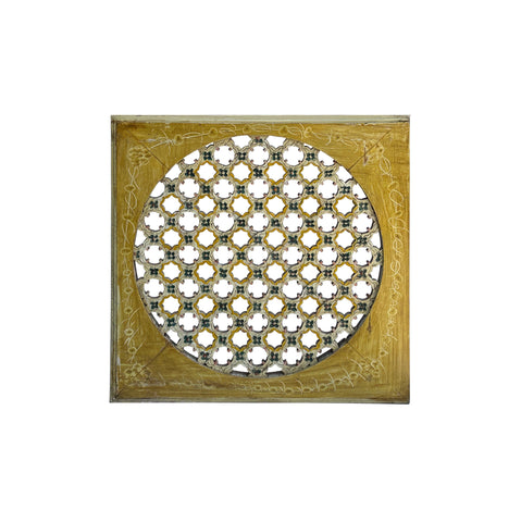 Vintage Mustard Yellow Geometric Flower Lattice Circle Square Wood Panel cs1468NS