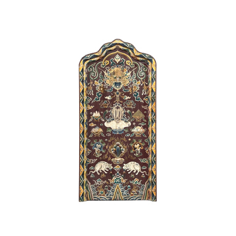 Chinese Tibetan Shrine Shape Brown Animal Graphic Wood Panel cs2766S