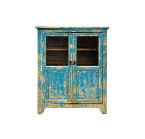 Shabby Chic Turquoise Blue Half-Glass Doors Medium Size Cabinet cs5382NS
