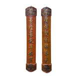 Pair Chinese Relief Characters Couplet Brick Red Golden Wood Panels cs6044S