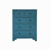Oriental Turquoise Blue 5 Drawers Slim Narrow Chest Cabinet Dresser cs7706S