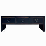 Oriental Black Lacquer 3 Drawers Low TV Stand Console Table Cabinet cs7718S