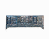 Chinese Distressed Dark Blue Vases Relief Pattern TV Console Table Cabinet cs7738S