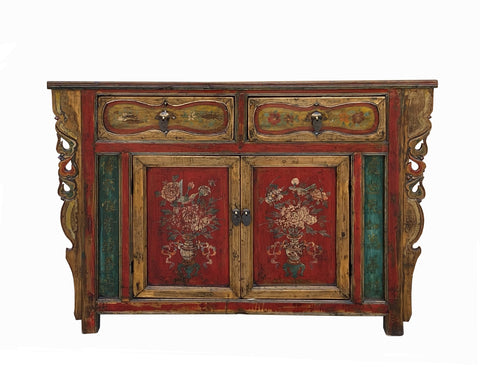 acs7742-vintage-chinese-red-mustard-yellow-flower-credenza-cabinet