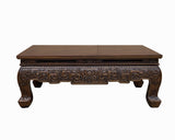 Vintage Rustic Brown Ru Yi Carving Rectangular Wood Kang Coffee Table cs7754S