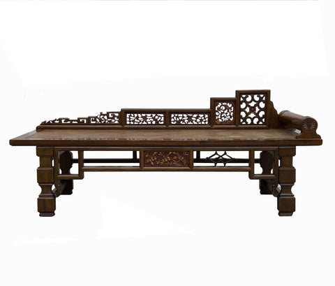 Chinese Fujian Chinoiserie Style Motif Carving Day Bed Chaise Bench cs7755S