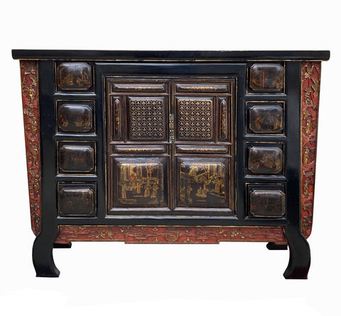 acs7758-vintage-chinese-fujian-golden-graphic-bold-drawers-console-cabinet