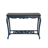 Chinese Distressed Blue Lacquer Apron Curve Legs Console Side Altar Table cs7760S