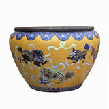 Vintage Chinese Large Yellow Foo Dog Metal Cloisonne Enamel Pot cs7771S