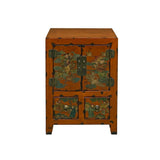 Chinese Distressed Orange People Graphic End Table Nightstand cs7799S