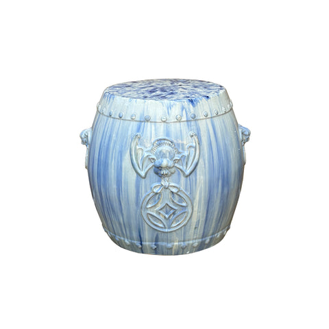 Chinese White Blue Glaze Bat Fortune Coin Pattern Round Ceramic Garden Stool cs7809S