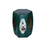 Asian Hexagon Green Open Window Flower Bamboo Motif Clay Garden Stool Table cs7812S