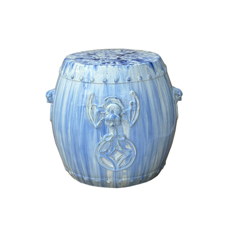Chinese White Blue Glaze Bat Fortune Coin Pattern Round Ceramic Garden Stool cs7813S
